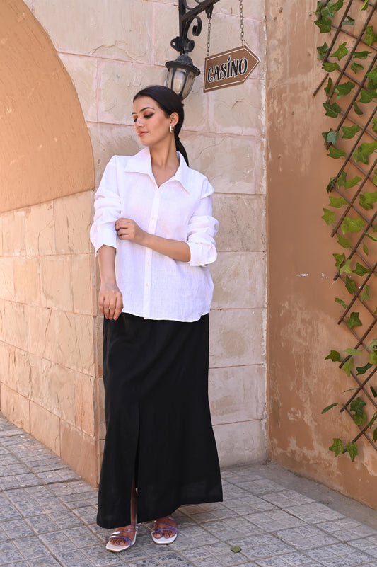 White Relaxed Fit Button Down Shirt with Cuffs