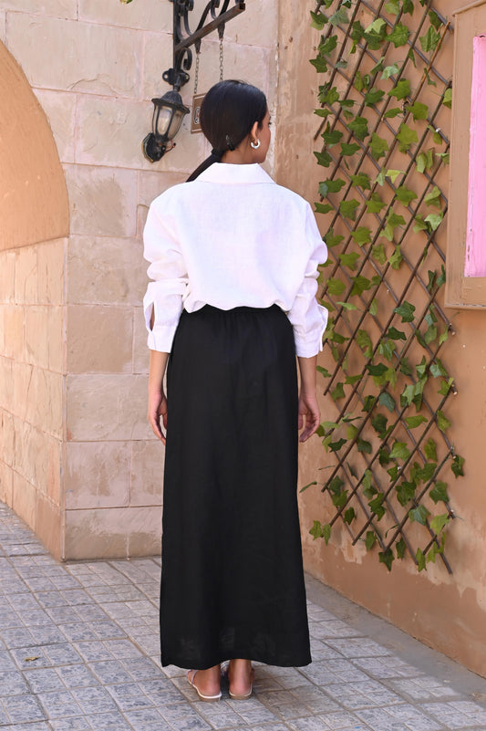 Black High Rise Ankle Length Skirt with Elasticated Waistband