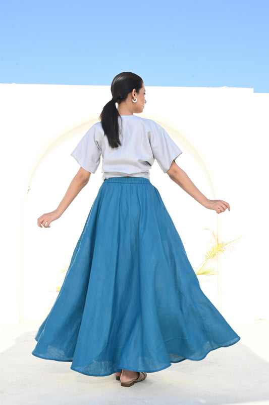 Turquoise Drift Flared Skirt with Elasticated Waistband