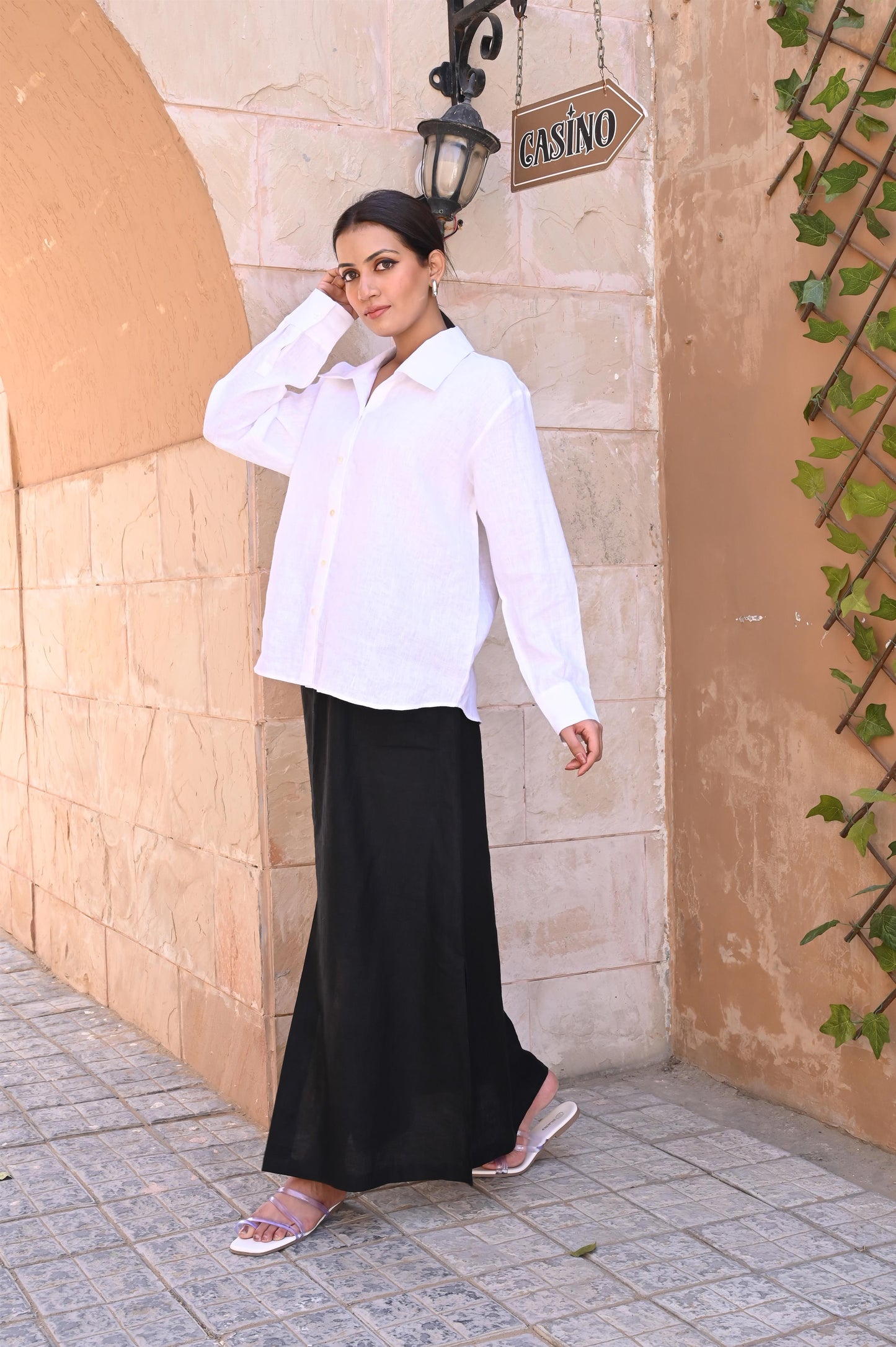White Relaxed Fit Button Down Shirt with Cuffs