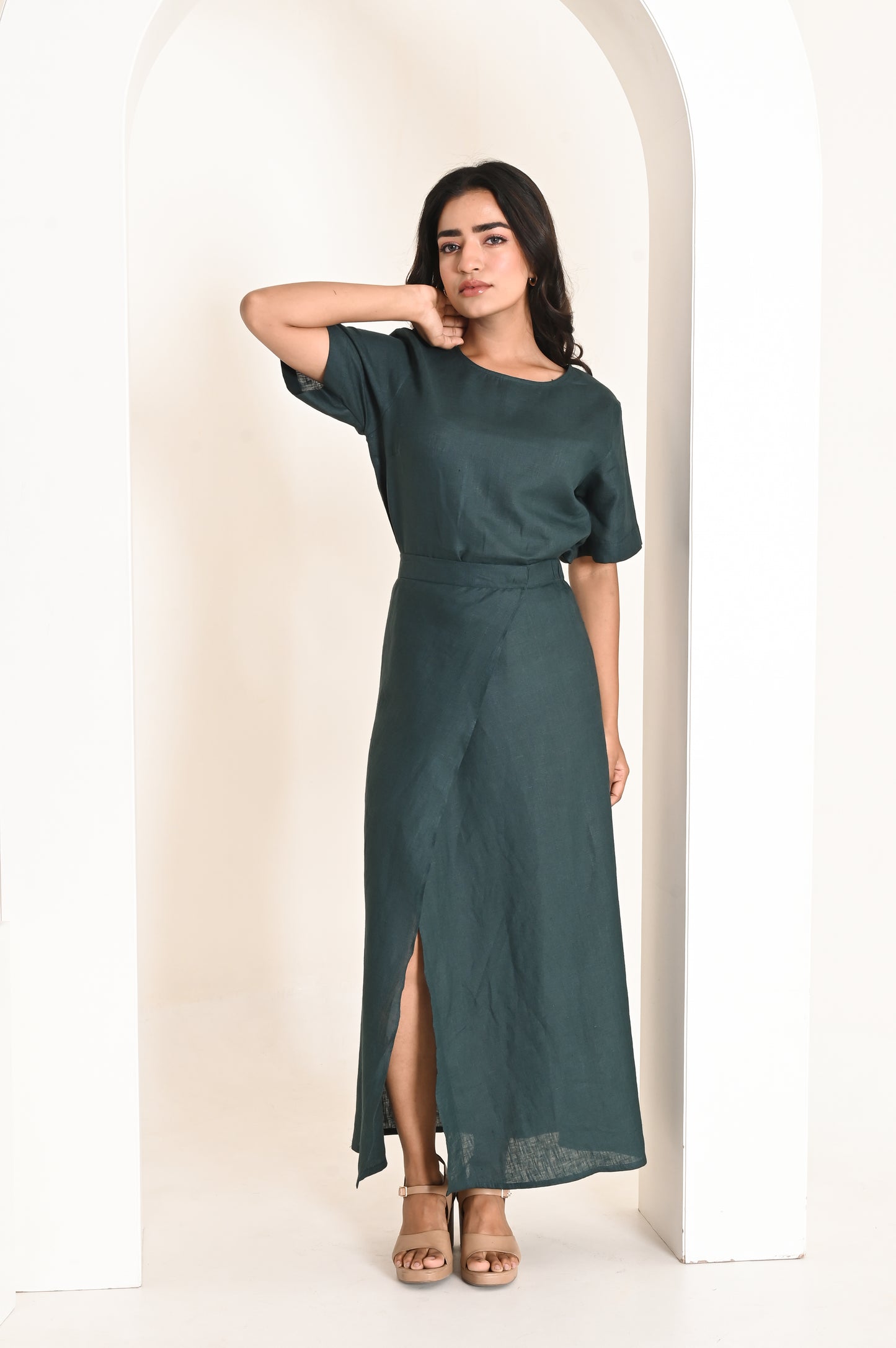 Deep Green High Waisted Straight Slit Skirt
