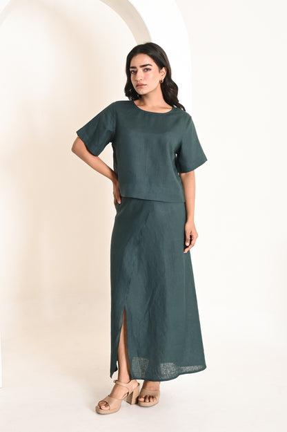 Deep Green High Waisted Straight Slit Skirt