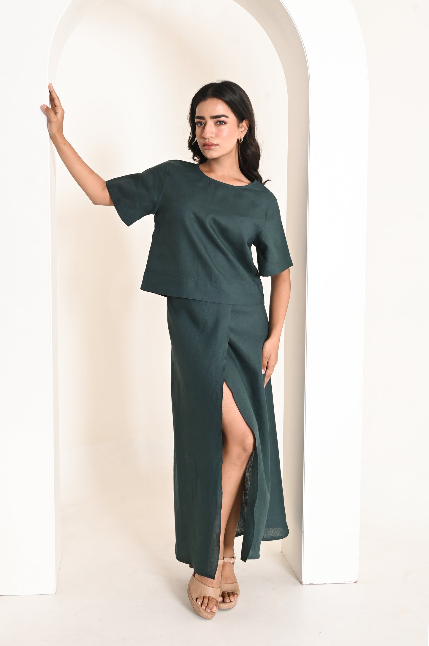 Deep Green High Waisted Straight Slit Skirt
