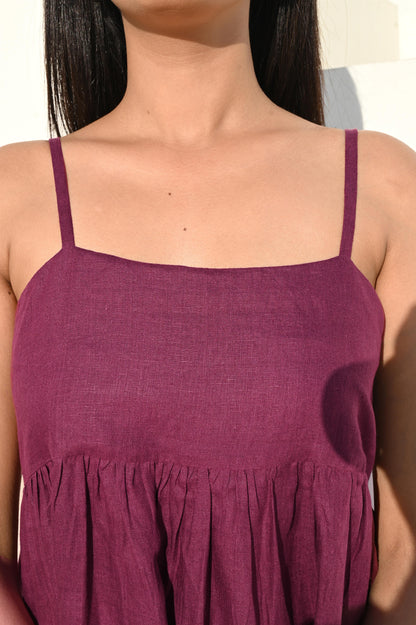 Burgundy Midi Empire Waist Dress with Spaghetti Straps