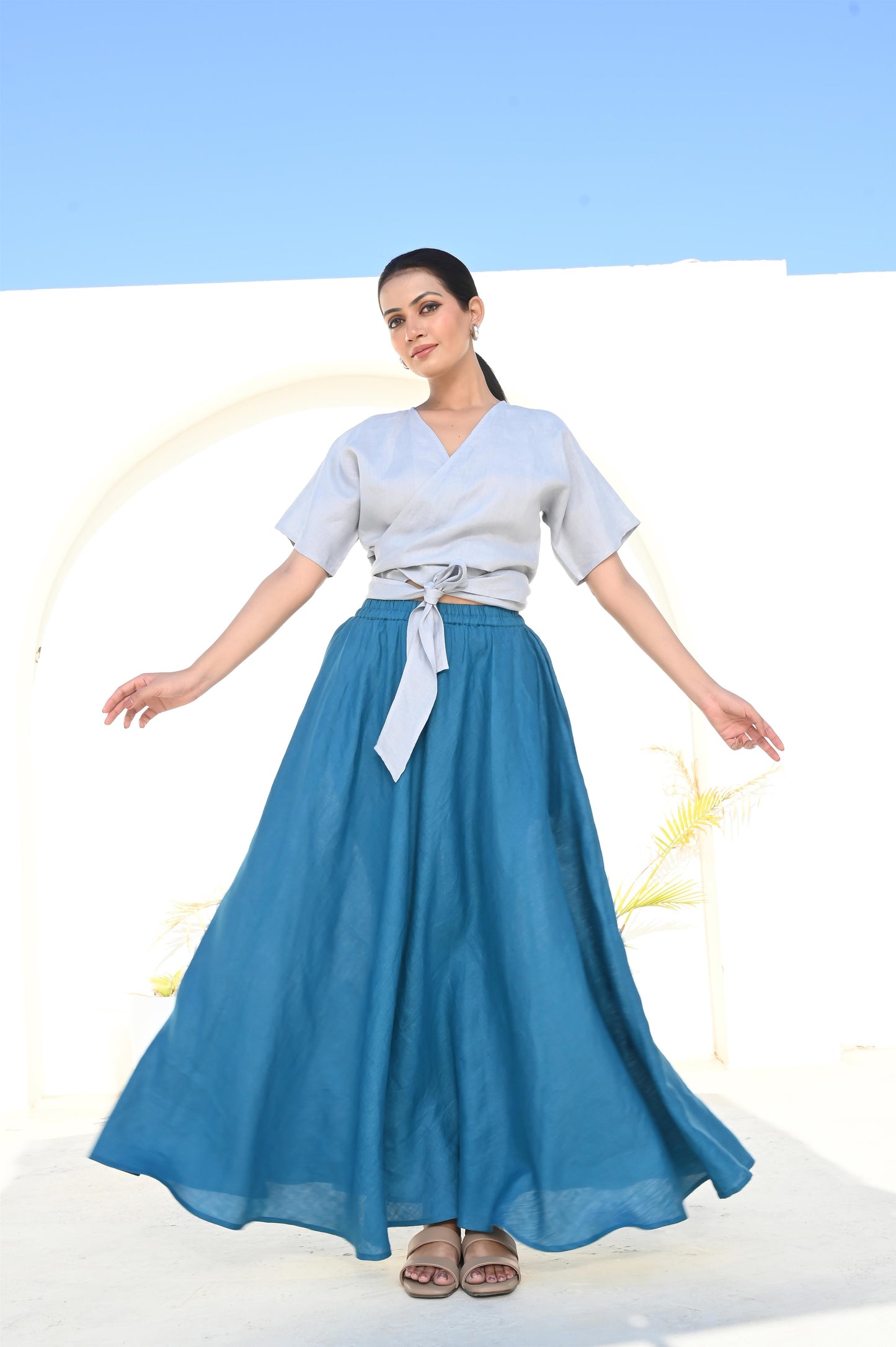 Turquoise Drift Flared Skirt with Elasticated Waistband