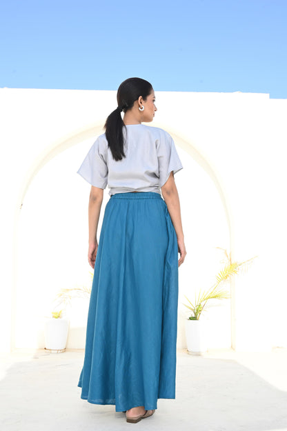Turquoise Drift Flared Skirt with Elasticated Waistband