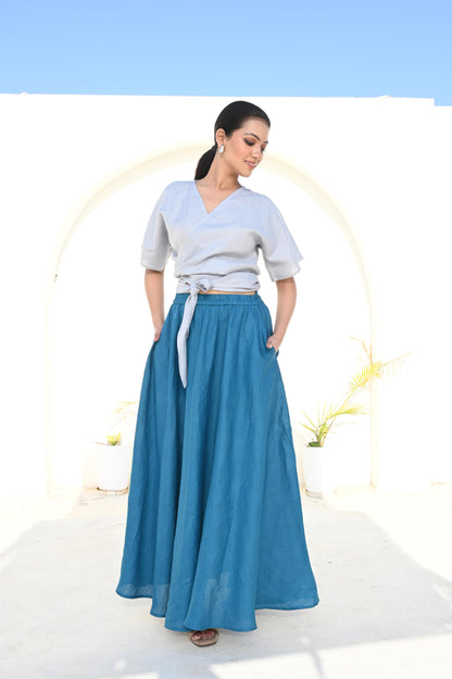 Turquoise Drift Flared Skirt with Elasticated Waistband